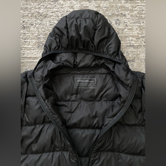 Eddie Bauer Puffer Jacket Coat Mens Size L Black Full Zip Down Filled EB650 - Picture 2 of 9